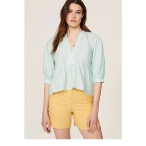 AMANDA UPRICHARD Diego Light Blue Linen Puff Sleeve with Split Neck Size Lg NWOT